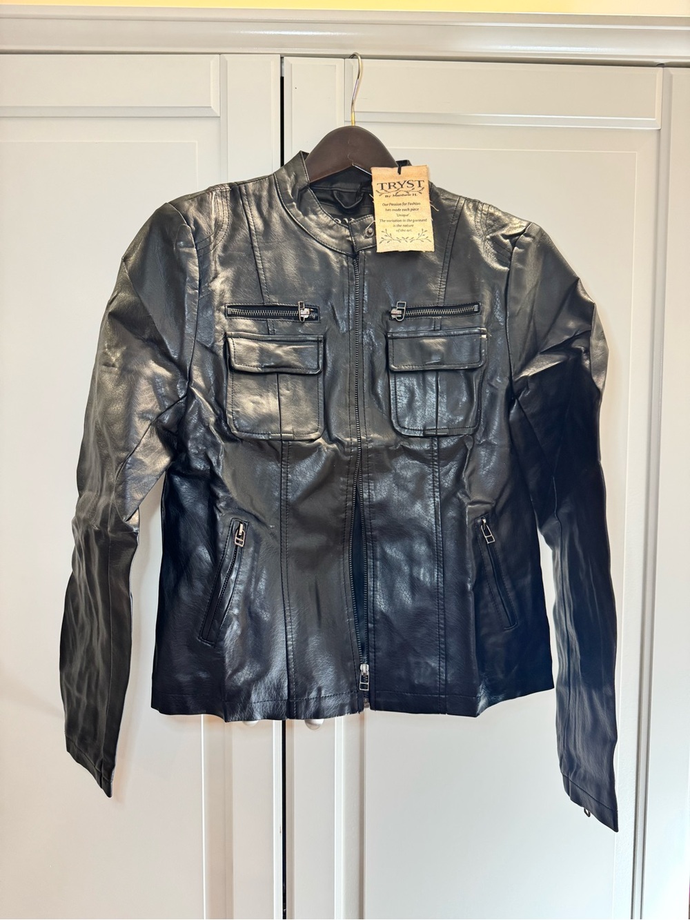 Tryst Black Faux Leather Moto Jacket - L